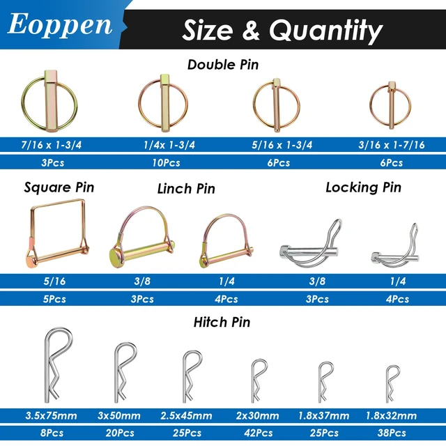 Alt view image 4 of 7 - 202Pcs Hitch Pins Clip Pins Linch Pins PTO Pins and Shaft Locking Pins Assortment Kit 5 Styles Tractor Pins Fasteners for Trailers, Tractors, Trucks, Lawn Mower