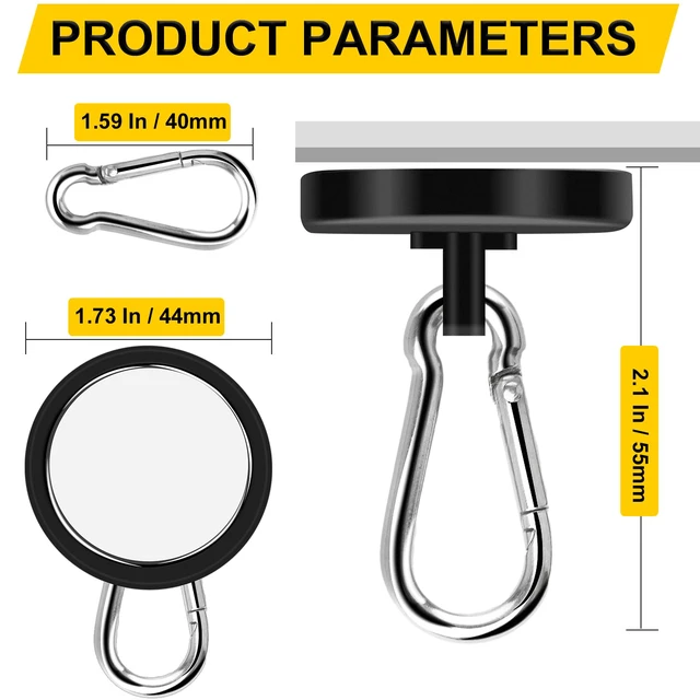 Alt view image 2 of 6 - Magnetic Hooks,Black 4 Pack 200LBS Heavy Duty Magnet Hooks Neodymium Strong Swivel Carabiner Magnet Hooks with Swivel Carabiner,Great for Your Refrigerator and Magnetic Surfaces