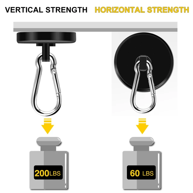 Alt view image 4 of 6 - Magnetic Hooks,Black 4 Pack 200LBS Heavy Duty Magnet Hooks Neodymium Strong Swivel Carabiner Magnet Hooks with Swivel Carabiner,Great for Your Refrigerator and Magnetic Surfaces