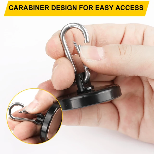 Alt view image 5 of 6 - Magnetic Hooks,Black 4 Pack 200LBS Heavy Duty Magnet Hooks Neodymium Strong Swivel Carabiner Magnet Hooks with Swivel Carabiner,Great for Your Refrigerator and Magnetic Surfaces