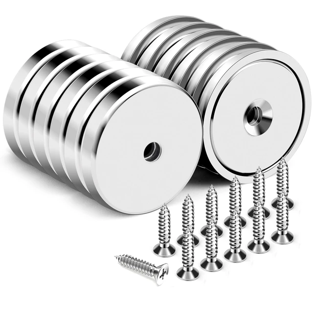 Main image of Magnets with Countersunk Hole,1.26 Inch 110LBS 12 Pack Heavy Duty Magnet Rare Earth Neodymium Strong Round Base Cup and Stainless Screws for Refrigerator,Office,Craft
