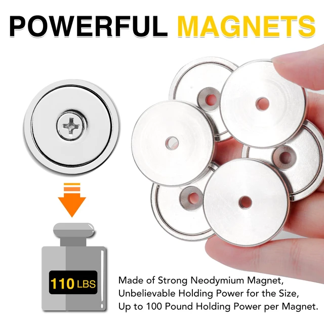 Alt view image 3 of 6 - Magnets with Countersunk Hole,1.26 Inch 110LBS 12 Pack Heavy Duty Magnet Rare Earth Neodymium Strong Round Base Cup and Stainless Screws for Refrigerator,Office,Craft