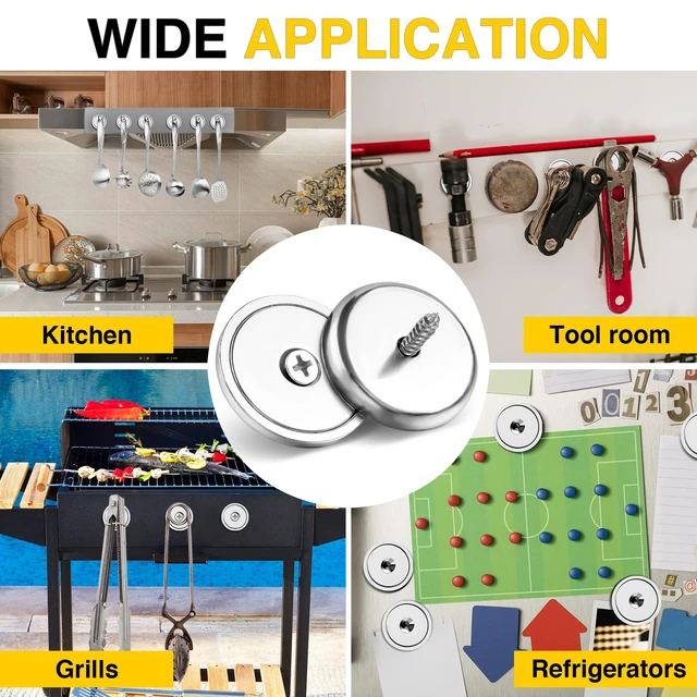 Alt view image 5 of 6 - Magnets with Countersunk Hole,1.26 Inch 110LBS 12 Pack Heavy Duty Magnet Rare Earth Neodymium Strong Round Base Cup and Stainless Screws for Refrigerator,Office,Craft