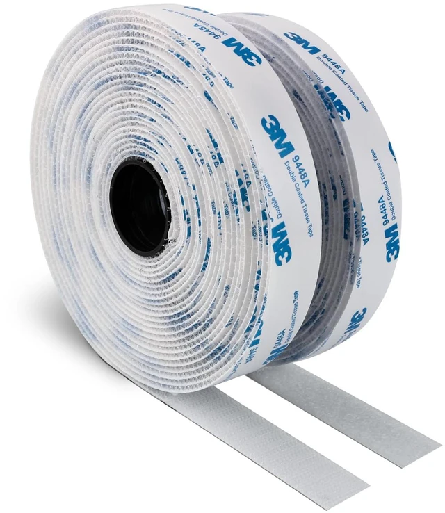 Main image of 3M Hook and Loop Self Adhesive Tape 3/4" x 20Ft 9448A Sticky Back White Interlocking Nylon Fabric Fastener Heavy Duty Adhesion Strip Tape