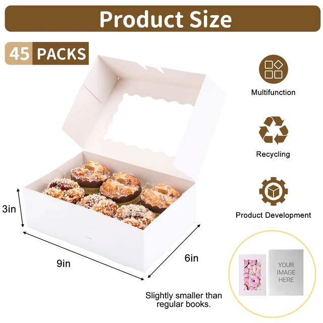 Alt view image 2 of 7 - 45pcs Cookie Boxes with Window, 9x6x3in Auto-Popup Bakery Boxes Food-grade Pastry Containers for Chocolate Covered Strawberries, Candy, Muffins, Donuts