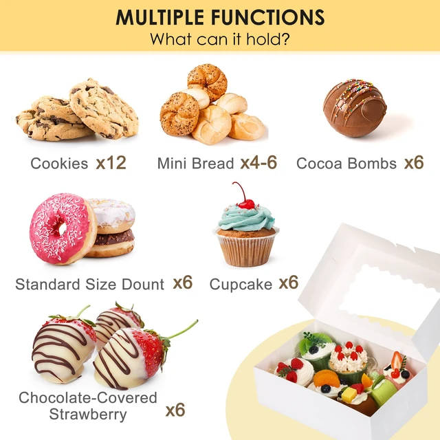 Alt view image 5 of 7 - 45pcs Cookie Boxes with Window, 9x6x3in Auto-Popup Bakery Boxes Food-grade Pastry Containers for Chocolate Covered Strawberries, Candy, Muffins, Donuts