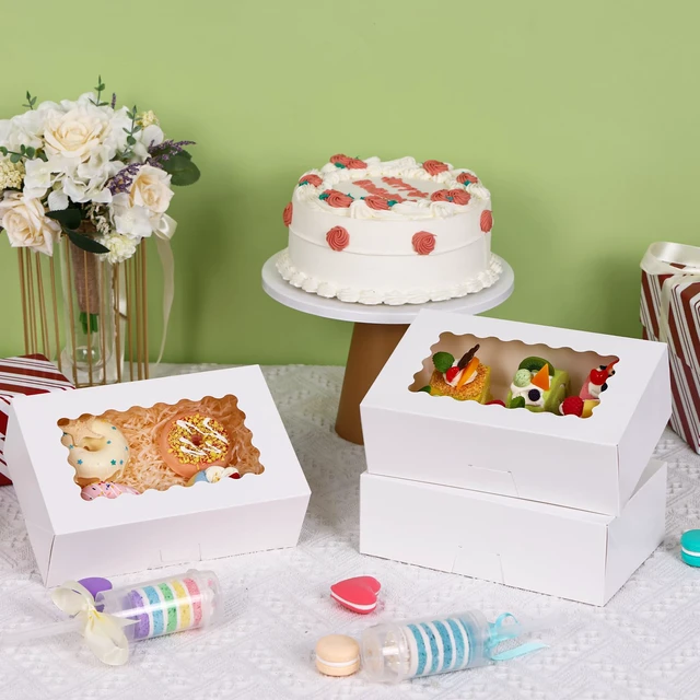 Alt view image 6 of 7 - 45pcs Cookie Boxes with Window, 9x6x3in Auto-Popup Bakery Boxes Food-grade Pastry Containers for Chocolate Covered Strawberries, Candy, Muffins, Donuts
