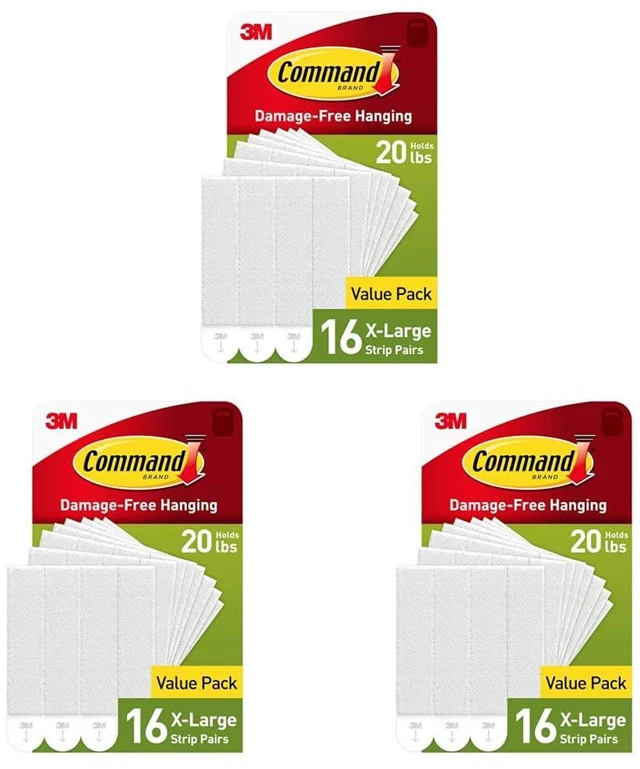 Main image of 20 lb X-Large Picture Hanging Strips, 16 Pairs White Strips Heavy Duty Picture Hanger (Pack of 3)