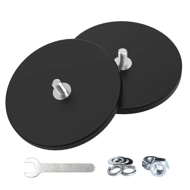 Main image of 2 Pieces Strong Rubber Coated Mounting Magnets 120 LB Anti-Scratch & Anti Corrosion, Over 120 LB Adhesive Power, 1/4"-20 Stainless Steel Male Thread with Nuts, For PTZ, Camera