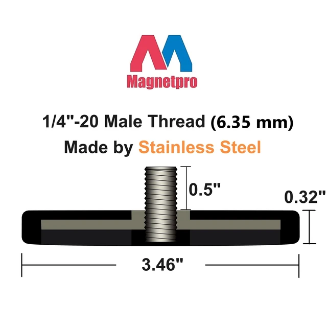 Alt view image 2 of 6 - 2 Pieces Strong Rubber Coated Mounting Magnets 120 LB Anti-Scratch & Anti Corrosion, Over 120 LB Adhesive Power, 1/4"-20 Stainless Steel Male Thread with Nuts, For PTZ, Camera