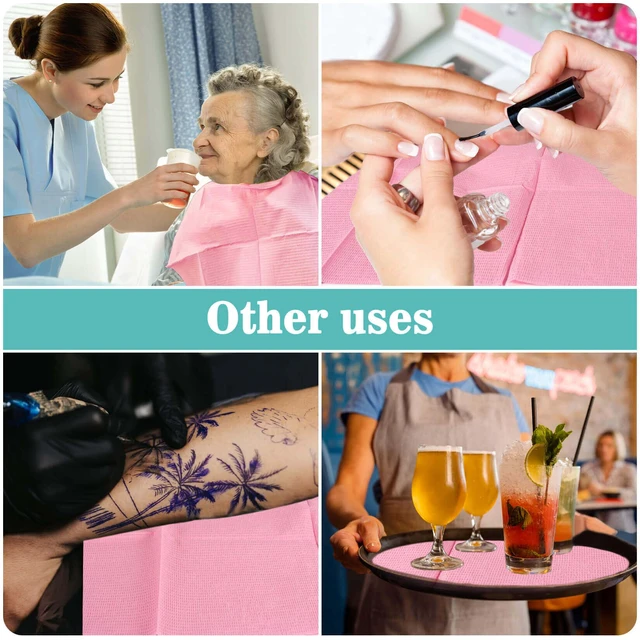 Alt view image 7 of 7 - 125pcs Dental Bibs Disposable - Pink Dentist Bib for Nail, Tattoo 18"x13" Nail Mat, Paper Towel, Napkins for Nail Table, Tattoo Tray Covers, Lash, Manicure Tech, Art Essential Stuff Supplies