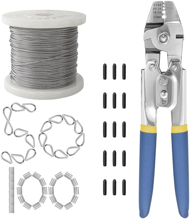 Main image of Wire Rope,Equipped with Crimping Pliers,1/16 Wire Rope, Aircraft Cable,304 Stainless Steel Cable,7x7 Strand Core 492FT,368lbs Breaking Strength