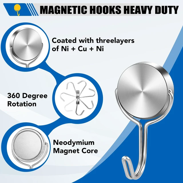 Alt view image 5 of 7 - Magnetic Hooks for Cruise Cabins Essentials 2026 Door Magnets 60LBS 15 Pack Ship Walls Must Haves Classroom Strong Heavy Duty Metal Locker Decor magnet Decorations Fridge Organization Silver
