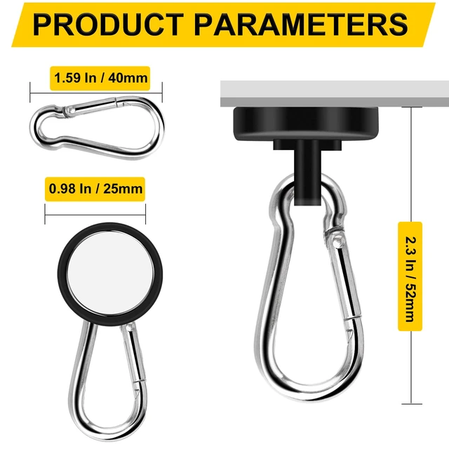 Alt view image 2 of 7 - Magnetic Hooks,Black 15 Pack 70LBS Heavy Duty Magnet Hooks Neodymium Strong Swivel Carabiner Magnet Hooks with Swivel Carabiner,Great for Your Refrigerator and Magnetic Surfaces