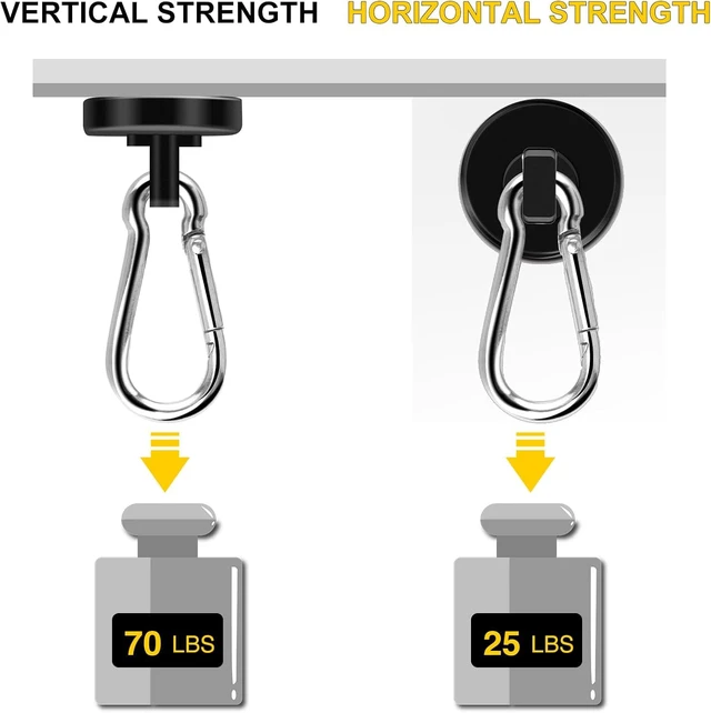 Alt view image 5 of 7 - Magnetic Hooks,Black 15 Pack 70LBS Heavy Duty Magnet Hooks Neodymium Strong Swivel Carabiner Magnet Hooks with Swivel Carabiner,Great for Your Refrigerator and Magnetic Surfaces