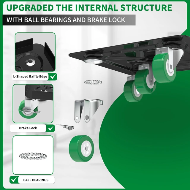 Alt view image 2 of 7 - Heavy Duty Furniture Dolly 360 Rotate 5 Wheels 3000 Lbs Capacity 5.3x5.3 in Furniture Movers with Green Wheels, Measure Tape & Leveler, Alloy Steel Furniture Lifter Tool for Smooth Home & Office Uses