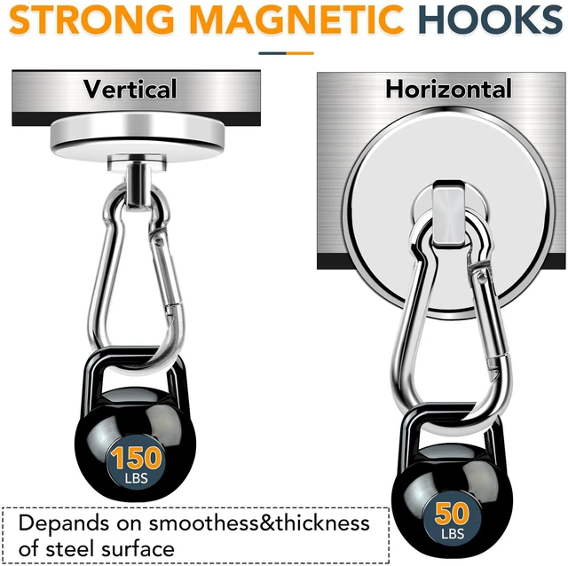 Alt view image 2 of 7 - Strong Magnetic Hooks 150LB Neodymium Heavy Duty Magnets with Swivel Carabiner Hook Magnetic Hangers for Locker Kitchen Cruise Cabin Office 10 Pack