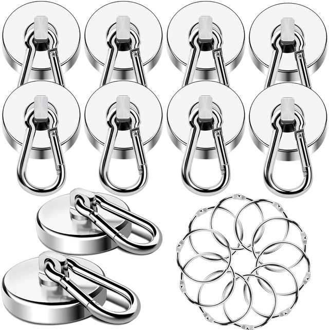 Main image of Strong Magnetic Hooks 150LB Neodymium Heavy Duty Magnets with Swivel Carabiner Hook Magnetic Hangers for Locker Kitchen Cruise Cabin Office 10 Pack