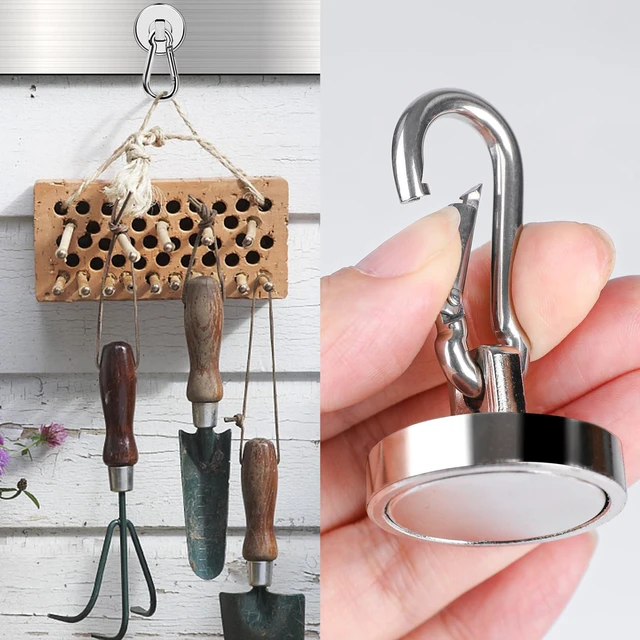 Alt view image 6 of 7 - Magnetic Hooks Heavy Duty 110LBS+ Strong Neodymium Magnets With Swivel Carabiner Hook Magnets with Hooks Magnetic Hangers for Locker Kitchen Cruise Cabin Office 10 Pack