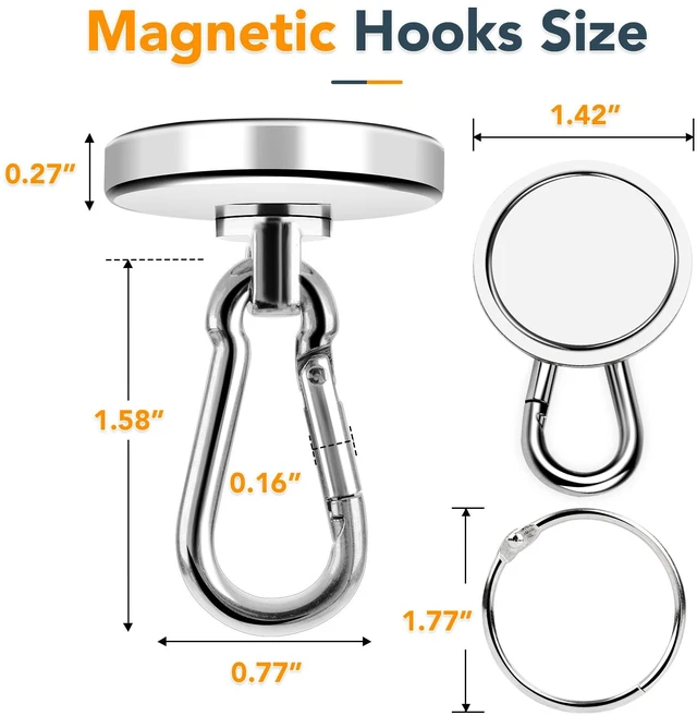 Alt view image 6 of 7 - Strong Magnetic Hooks 150LB Neodymium Heavy Duty Magnets with Swivel Carabiner Hook Magnetic Hangers for Locker Kitchen Cruise Cabin Office 10 Pack