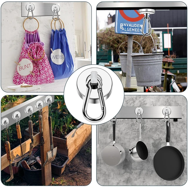 Alt view image 7 of 7 - Magnetic Hooks Heavy Duty 110LBS+ Strong Neodymium Magnets With Swivel Carabiner Hook Magnets with Hooks Magnetic Hangers for Locker Kitchen Cruise Cabin Office 10 Pack