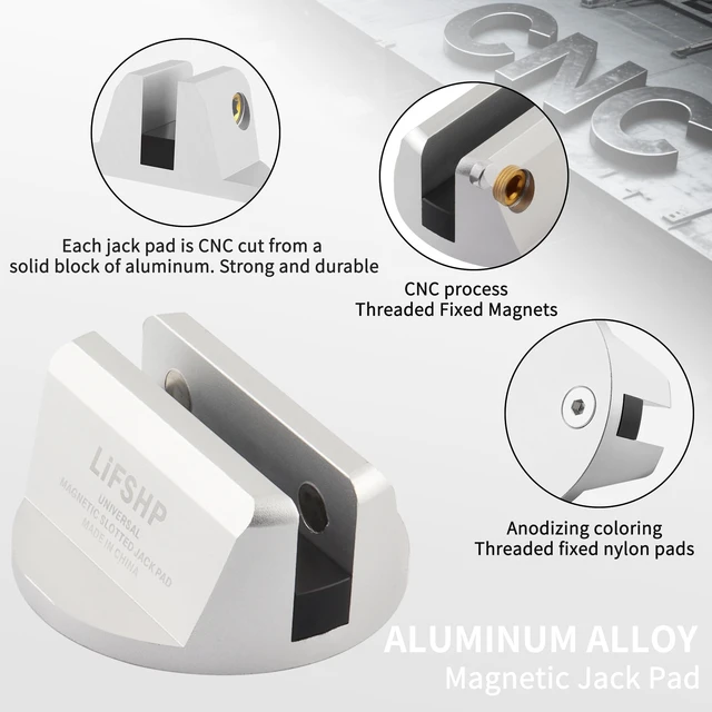 Alt view image 2 of 6 - 2Pcs Universal Aluminum Magnetic Grooved Pinch Weld Jack Pad-Silver Frame Rail Jack Pad Adapter for SUV, Pickup, Sedan, MPV & Wagon, Essential for DIY Tire Changing & Vehicle OilChange Repairs