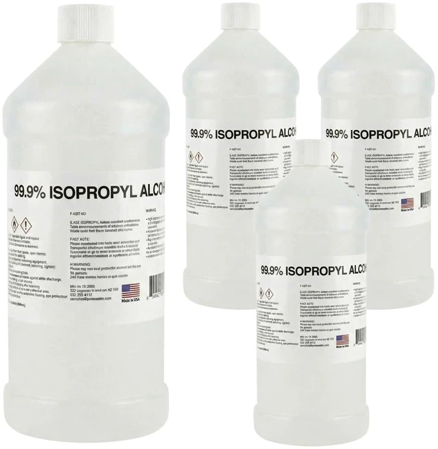 Main image of 99% Pure Isopropyl Alcohol, 99 Percent IPA, 1 Gallon, 32 Fl Oz Pack of 4 99 percent Industrial strength IPA 128oz Ultra purity rubbing alcohol with no water added