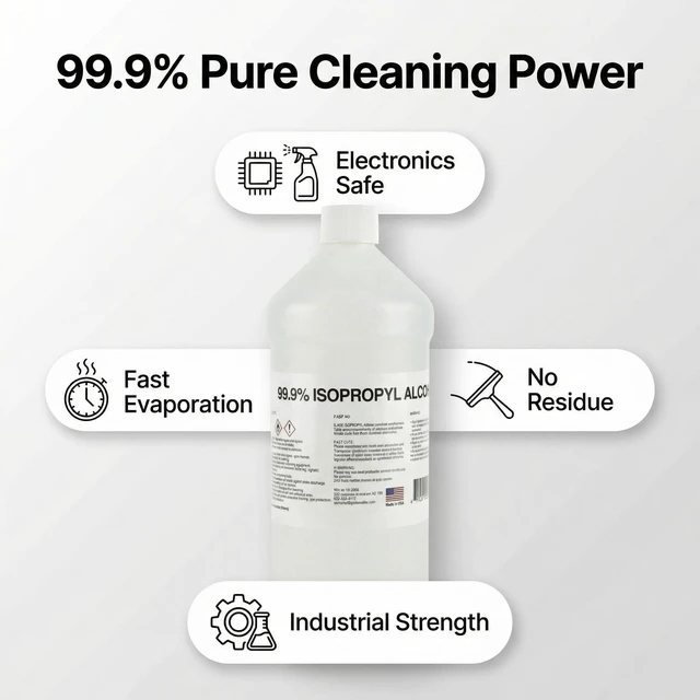 Alt view image 2 of 6 - 99% Pure Isopropyl Alcohol, 99 Percent IPA, 1 Gallon, 32 Fl Oz Pack of 4 99 percent Industrial strength IPA 128oz Ultra purity rubbing alcohol with no water added