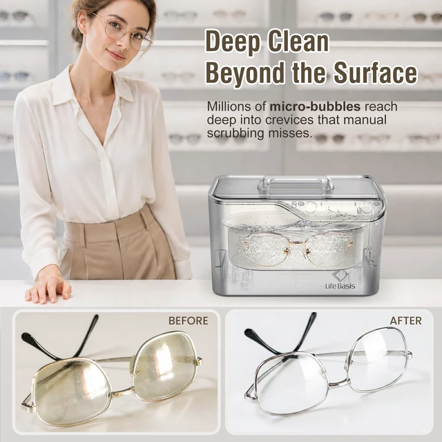 Alt view image 3 of 7 - Professional Ultrasonic Jewelry Cleaner 600ml (20 oz), Silver 45kHz Ultrasonic Cleaning with 5 Digital Timers and Watch Holder for Jewelry, Eyeglasses, Rings, Coins, Dentures and Watches