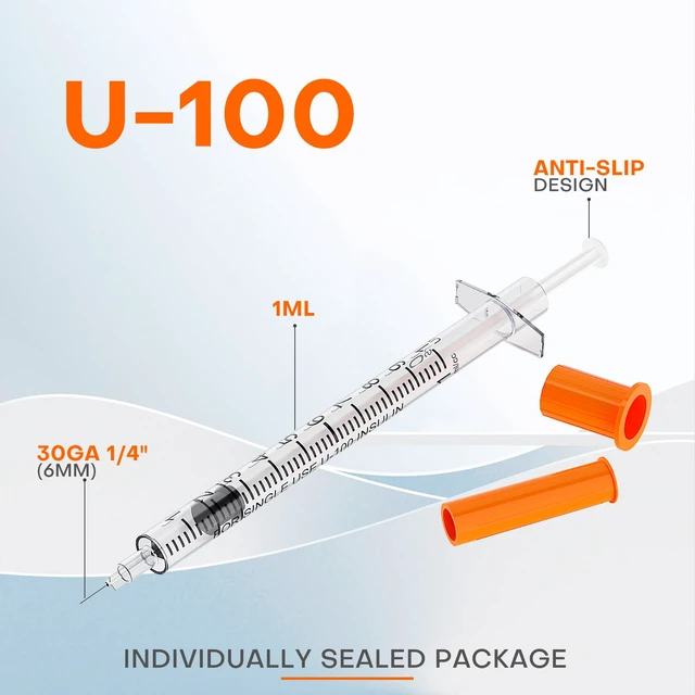 Alt view image 2 of 5 - 30G 1/4''(6mm) U-100 1mL/cc Lab Syringes and Needle Pack of 100 Individually Wrapped