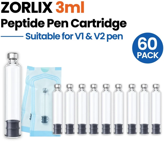 Alt view image 3 of 7 - 60 Pack 3ml Peptide Pen Cartridge 3ml Pen Cartridge compatible with V1 & V2 Pens, individually Wrapped