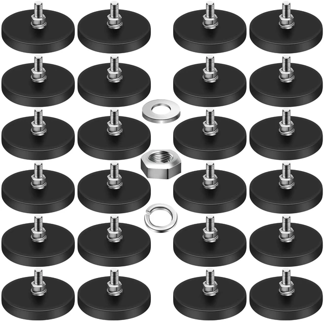 Main image of 24Pack Rubber Coated Magnets, 1.69 Inch, 30LBS Rubber Coated Neodymium Magnets with M5 Magnetic Assembly Base for Light Bar Mirror Camera Tool