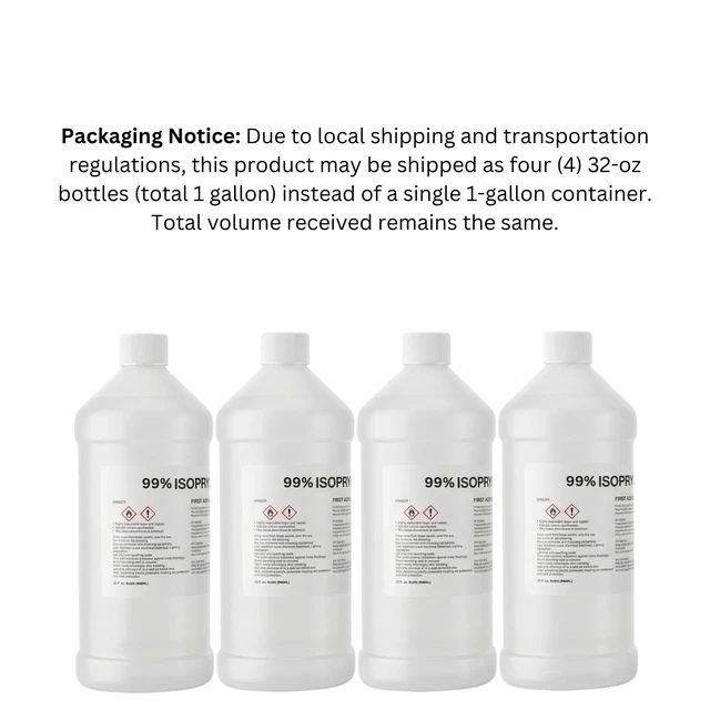 Alt view image 2 of 6 - 99% Isopropyl Alcohol, 99 Percent IPA Pure, 1 Gallon (128 fl oz) 4 Quarts Anhydrous pure 99% percent rubbing alcohol, multipurpose concentrated solvent