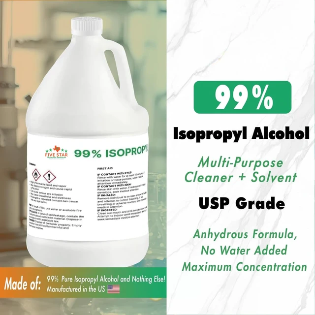 Alt view image 4 of 6 - 99% Isopropyl Alcohol, 99 Percent IPA Pure, 1 Gallon (128 fl oz) 4 Quarts Anhydrous pure 99% percent rubbing alcohol, multipurpose concentrated solvent