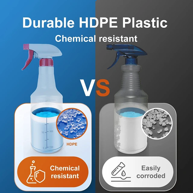 Alt view image 5 of 7 - Spray Bottle (5 Pack,24 Oz) with Measurements and Adjustable Nozzle(Mist & Stream Mode), HDPE Plastic Spray Bottles for Cleaning Solution, Household/Commercial/Industrial Use, No Leak and Clog