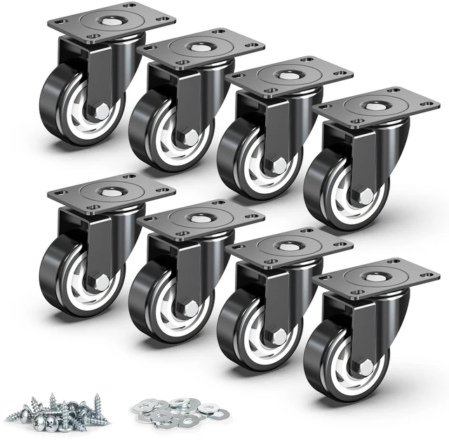 Main image of 3 Inch Heavy Duty Swivel Plate Caster Wheels, No Brakes, 8 Pack