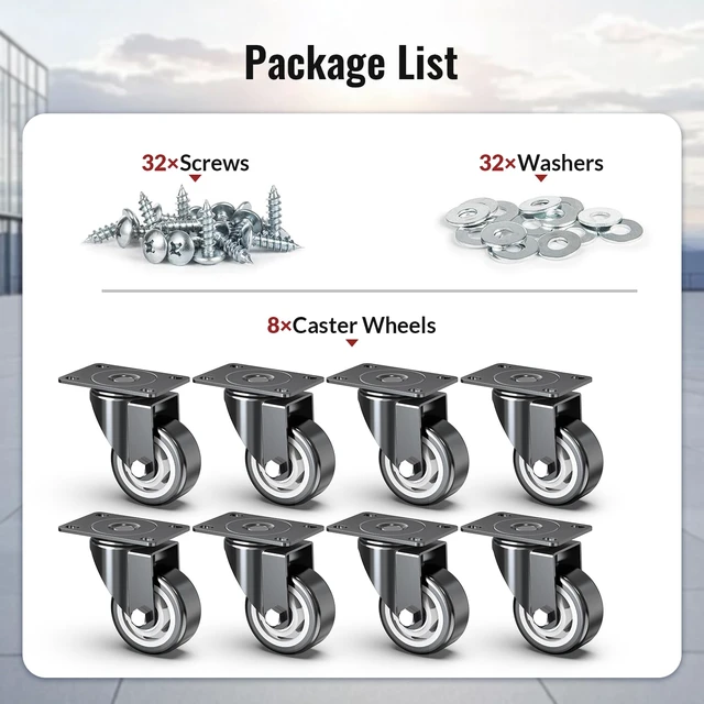 Alt view image 7 of 7 - 3 Inch Heavy Duty Swivel Plate Caster Wheels, No Brakes, 8 Pack