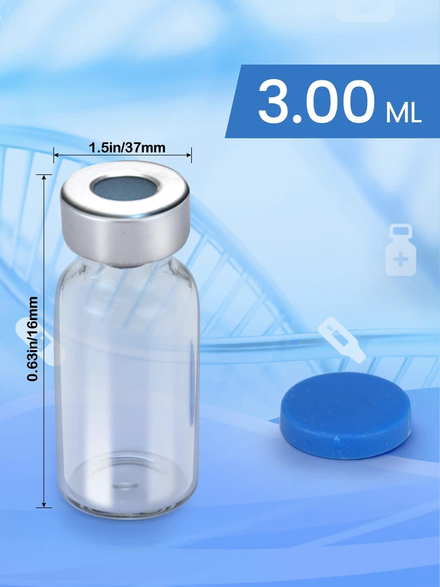 Alt view image 2 of 6 - 3ml Glass Vials for Injections, Self-Healing Injection Port, Sterile Empty Vials for Injections with Sealed Cap (50 Pack)