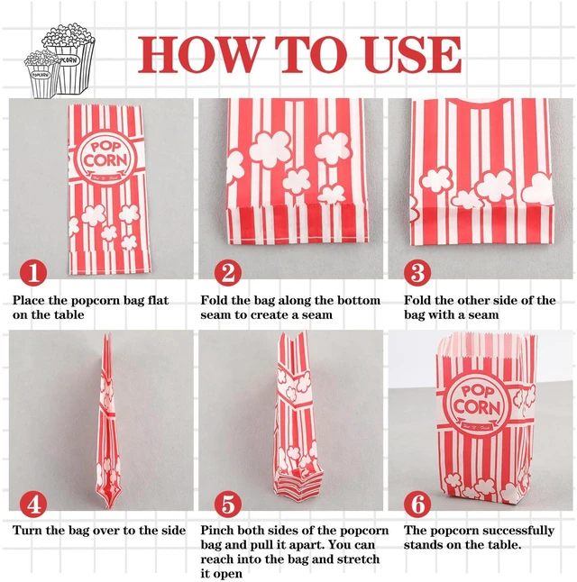 Alt view image 3 of 7 - Paper Popcorn Bags,1000 Pack 1oz Popcorn Bag Individual Servings Pop Corn Bag Bulk for Poporn Machine,Movie Nights Pop Corn Bags
