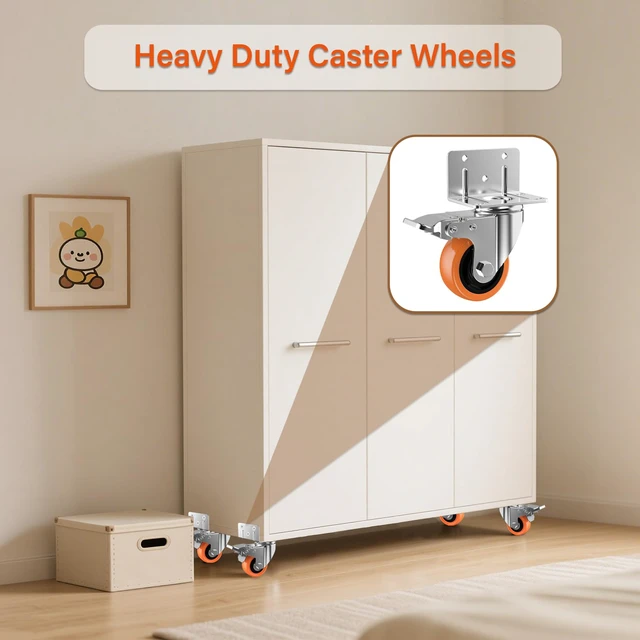 Alt view image 5 of 7 - 3" L-Shaped Caster Wheels Set of 8, Side Mount Swivel Casters With Brake, Polyurethane Wheels, Non-Marking. 360° Double Ball Bearing. For Workbench, Shelving, Cart, Garage, Workshop