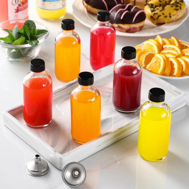 Alt view image 7 of 7 - 15 Pack, 4 oz Small Clear Glass Bottles with Lids & 4 Stainless Steel Funnels - 120ml Boston Sample Bottle for Potion, Juice, Wellness, Ginger Shots, Whiskey, Liquids - Mini Travel Essential Bottles