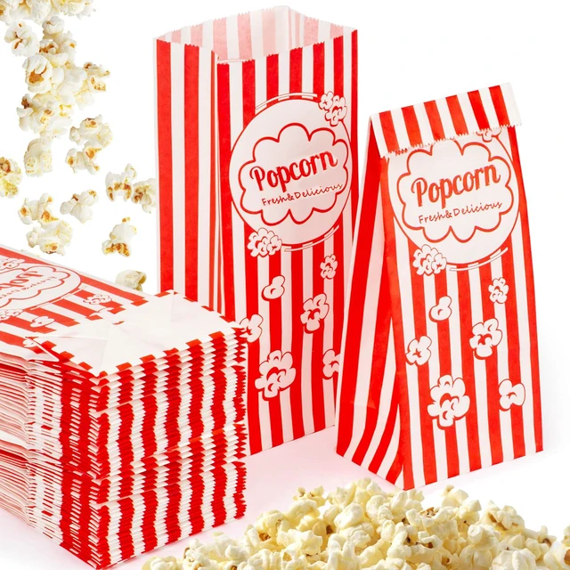 Main image of 200pc Popcorn Bags 1.3oz - Flat Bottom Disposable Popcorn Paper Bag Popped Kernels Small Containers, Movie Night Supplies for Halloween, Christmas, Carnival Party, Popcorn Machine Accessories