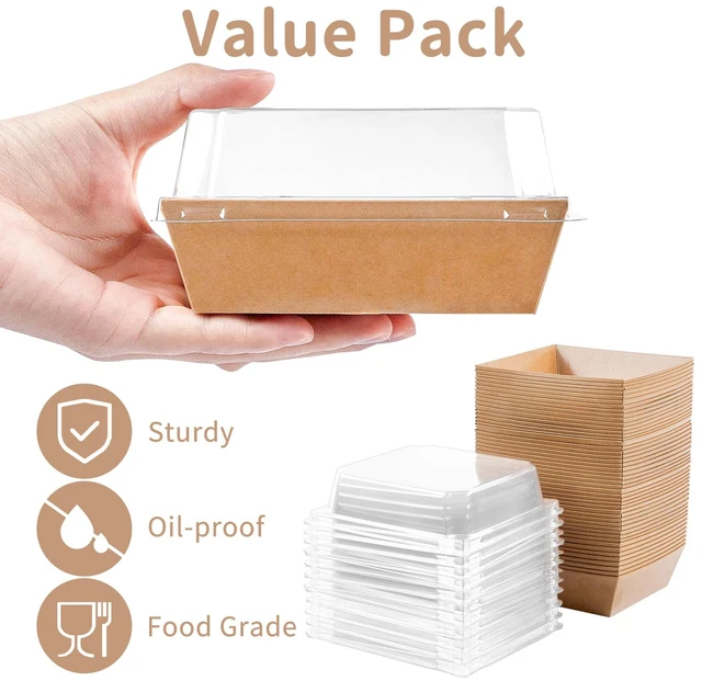 Alt view image 3 of 7 - 100 Pack 4 Inches Small Charcuterie Boxes with Clear Lids Paper Bakery Boxes, Brown Dessert Boxes, Disposable To Go Food Containers, For Cookie, Mini Cake, Chocolate Strawberry
