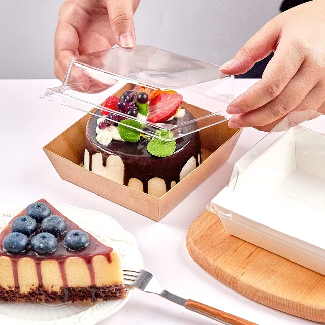 Alt view image 6 of 7 - 100 Pack 4 Inches Small Charcuterie Boxes with Clear Lids Paper Bakery Boxes, Brown Dessert Boxes, Disposable To Go Food Containers, For Cookie, Mini Cake, Chocolate Strawberry
