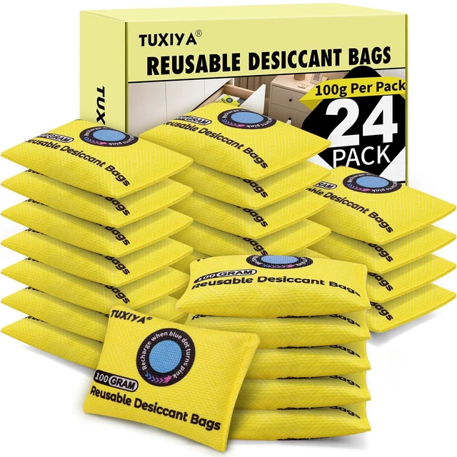 Main image of 24Pack 100g Each Rechargeable Silica Gel Desiccant Packets Color Indicating Desiccant Packs for Storage,Moisture Absorbers for Storage Bins, Suitcase, Safes, 3D Filaments, Wet Zones