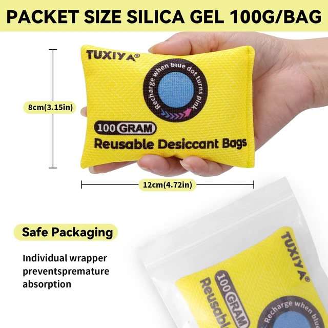 Alt view image 2 of 7 - 24Pack 100g Each Rechargeable Silica Gel Desiccant Packets Color Indicating Desiccant Packs for Storage,Moisture Absorbers for Storage Bins, Suitcase, Safes, 3D Filaments, Wet Zones
