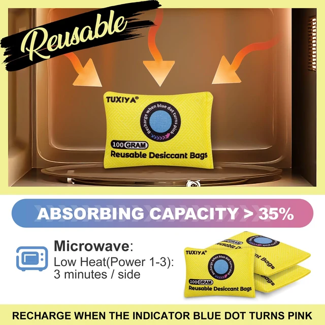 Alt view image 4 of 7 - 24Pack 100g Each Rechargeable Silica Gel Desiccant Packets Color Indicating Desiccant Packs for Storage,Moisture Absorbers for Storage Bins, Suitcase, Safes, 3D Filaments, Wet Zones