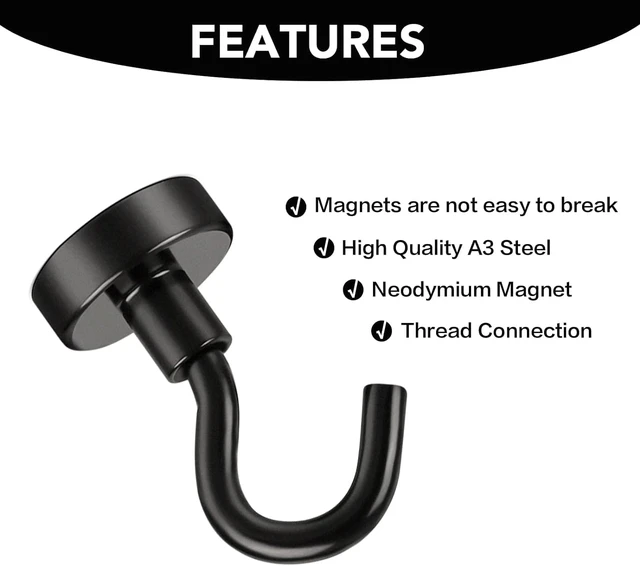 Alt view image 7 of 7 - 28 Pack Magnetic Hooks,30Lb Magnetic Hooks, Black Heavy Duty with Epoxy Coating for Refrigerator, Cruise, Grill, Kitchen,Home