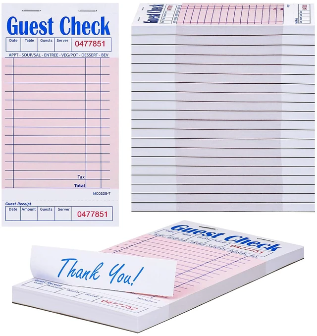 Main image of Guest Checks Pink Server Note Pads 1000 Orders Waitress Notepad for Restaurants (20 Books)