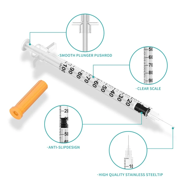Alt view image 4 of 7 - 1ml/cc Disposable Syringe with 31Ga 5/16" (8mm) Needle,(100 Pack) Individually Wrapped| Lab Supplies